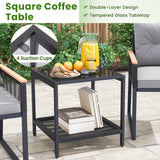 3 Pieces Patio Furniture Set with 2 Tier Coffee Table and Soft Seat Cushions-Gray