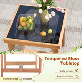 3 Pieces Patio Furniture Set with Acacia Wood Frame Cushions-Brown