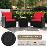 3 Pieces Patio Furniture Set with Tempered Glass Coffee Table