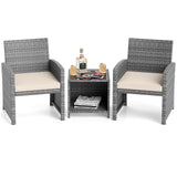 3 Pieces Patio Furniture Set with Tempered Glass Coffee Table and Soft Seat Cushions