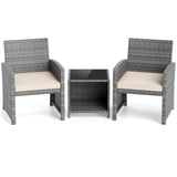 3 Pieces Patio Furniture Set with Tempered Glass Coffee Table and Soft Seat Cushions