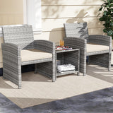 3 Pieces Patio Furniture Set with Tempered Glass Coffee Table and Soft Seat Cushions