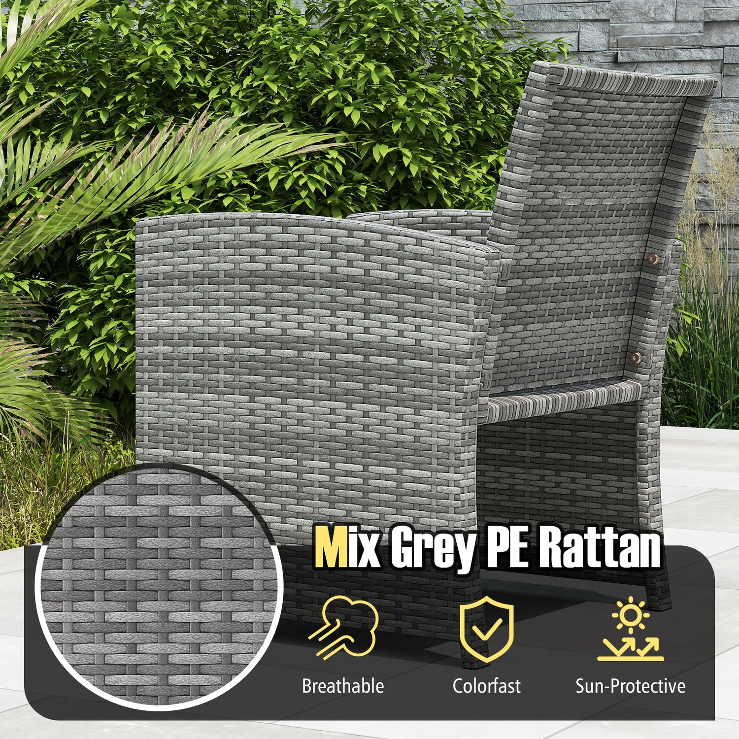 3 Pieces Patio Furniture Set with Tempered Glass Coffee Table and Soft Seat Cushions