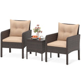 3 Pieces Patio PE Wicker Furniture Set with Cushions  for Porch and Balcony