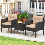 3 Pieces Patio PE Wicker Furniture Set with Cushions  for Porch and Balcony