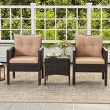 3 Pieces Patio PE Wicker Furniture Set with Cushions  for Porch and Balcony