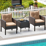 3 Pieces Patio PE Wicker Furniture Set with Cushions  for Porch and Balcony