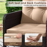 3 Pieces Patio PE Wicker Furniture Set with Cushions  for Porch and Balcony