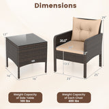 3 Pieces Patio PE Wicker Furniture Set with Cushions  for Porch and Balcony