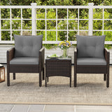 3 Pieces Patio PE Wicker Furniture Set with Cushions  for Porch and Balcony