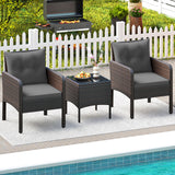 3 Pieces Patio PE Wicker Furniture Set with Cushions  for Porch and Balcony