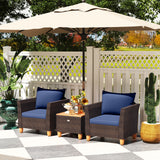 3 Pieces Patio Rattan Bistro Furniture Set with Wooden Table Top