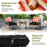 3 Pieces Patio PE Wicker Furniture Set with 5-Level Adjustable Backrest-Gray