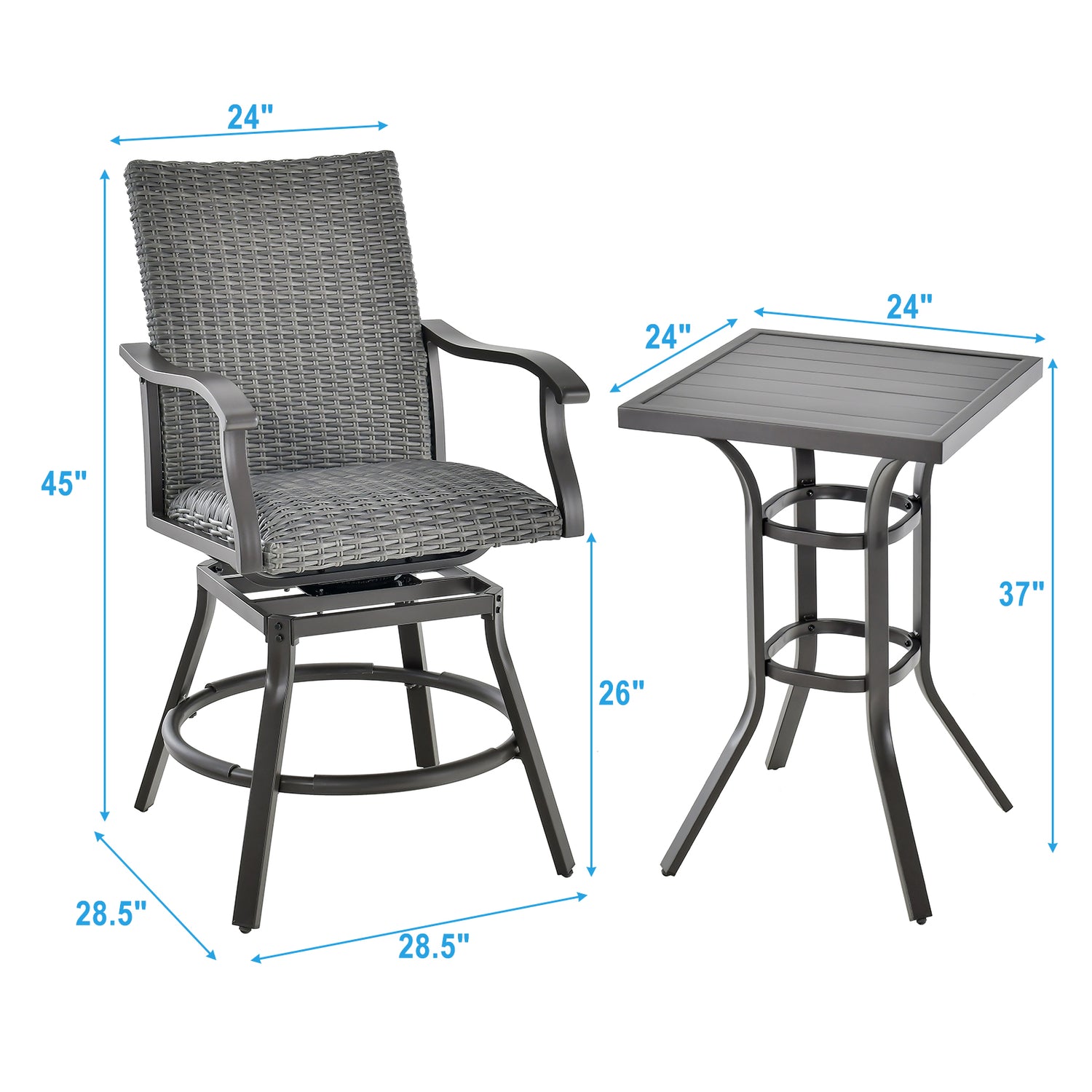 3 Pieces Swivel Bar Set with 4D Air Fiber Cushion