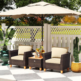 3 Pieces Patio Rattan Bistro Furniture Set with Wooden Table Top