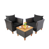 3 Pieces Patio Rattan Bistro Furniture Set with Wooden Table Top