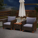3 Pieces Patio Rattan Bistro Furniture Set with Wooden Table Top