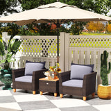 3 Pieces Patio Rattan Bistro Furniture Set with Wooden Table Top