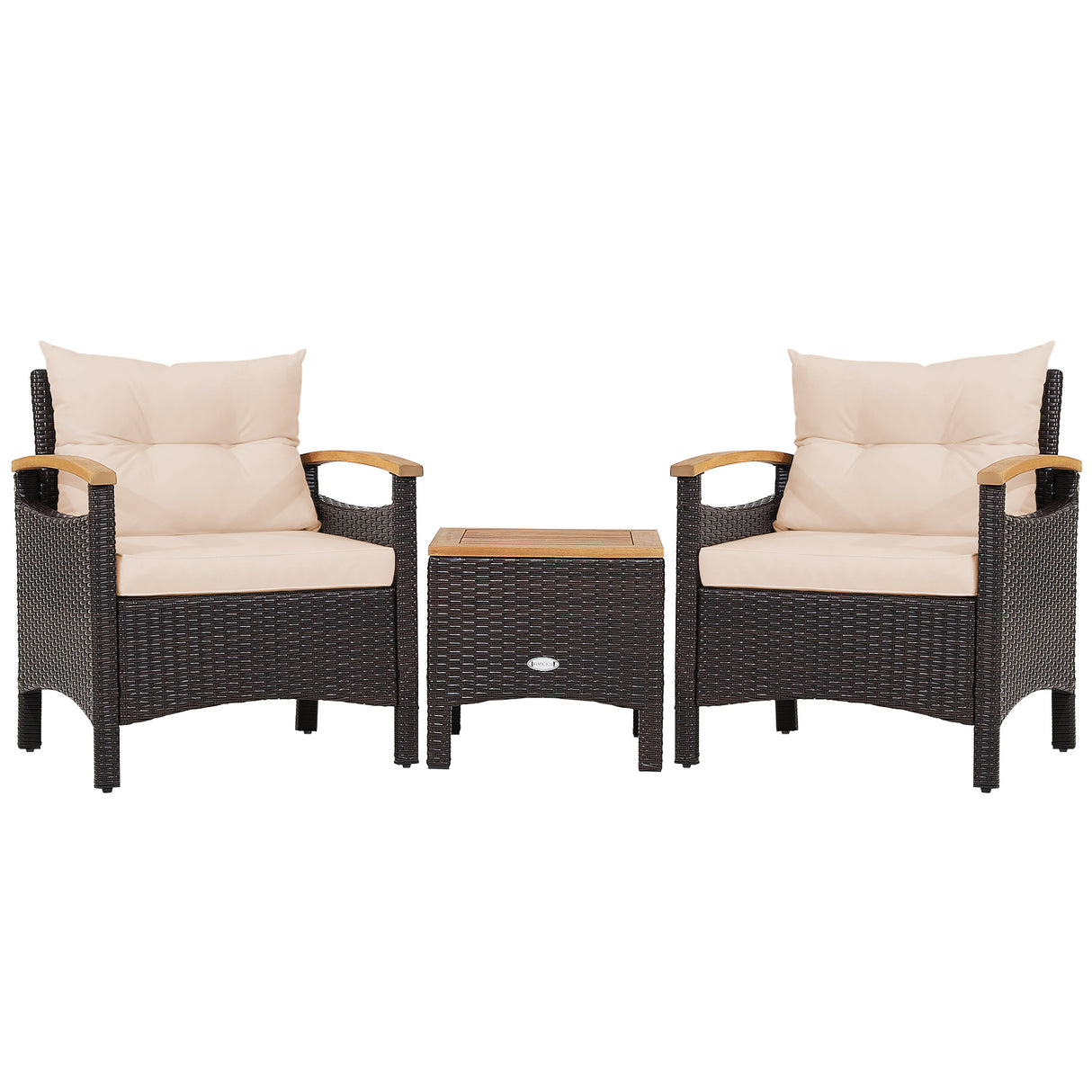 3 Pieces Patio Rattan Furniture Set with Removable Cushion