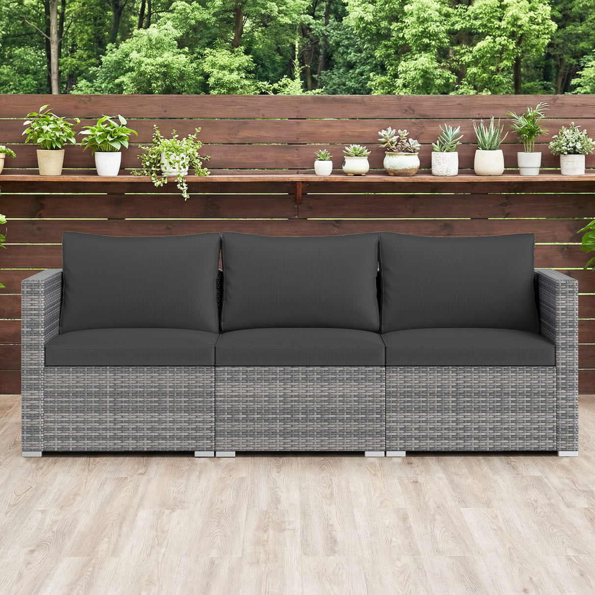 3 Pieces Patio Sectional Sofa Set PE Rattan Modular Couch Furniture Set with Soft Cushions