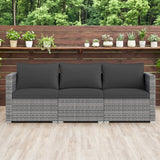 3 Pieces Patio Sectional Sofa Set PE Rattan Modular Couch Furniture Set with Soft Cushions