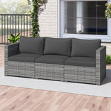 3 Pieces Patio Sectional Sofa Set PE Rattan Modular Couch Furniture Set with Soft Cushions