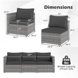 3 Pieces Patio Sectional Sofa Set PE Rattan Modular Couch Furniture Set with Soft Cushions