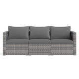 3 Pieces Patio Sectional Sofa Set PE Rattan Modular Couch Furniture Set with Soft Cushions