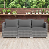 3 Pieces Patio Sectional Sofa Set PE Rattan Modular Couch Furniture Set with Soft Cushions