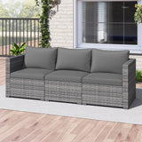3 Pieces Patio Sectional Sofa Set PE Rattan Modular Couch Furniture Set with Soft Cushions