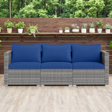 3 Pieces Patio Sectional Sofa Set PE Rattan Modular Couch Furniture Set with Soft Cushions