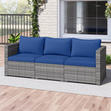 3 Pieces Patio Sectional Sofa Set PE Rattan Modular Couch Furniture Set with Soft Cushions
