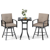 3 Pieces Patio Swivel Bar Set with Soft Cushions and Umbrella Hole-Brown
