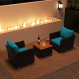 3 Pieces Outdoor Patio Rattan Furniture Set with Coffee Table