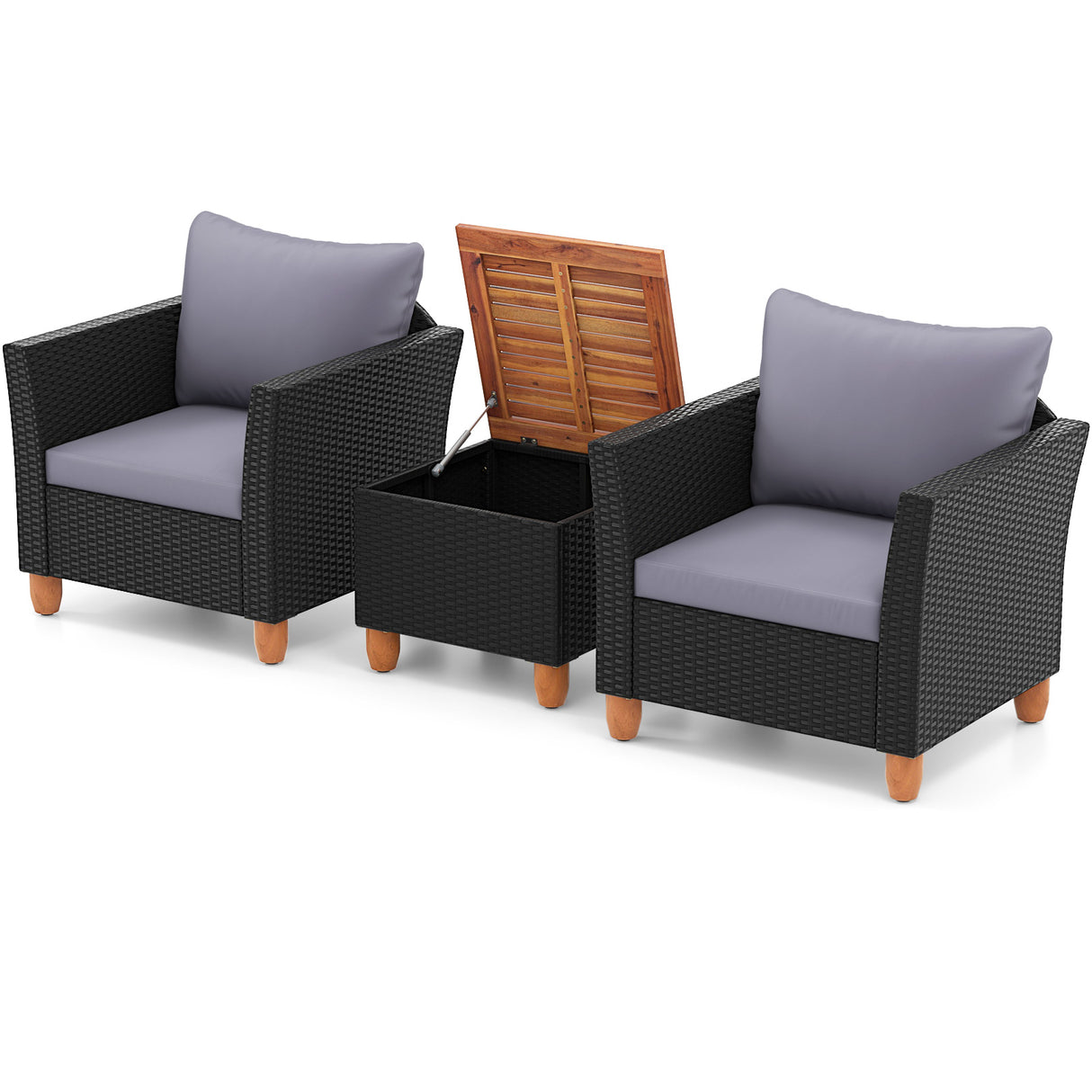 3 Pieces Outdoor Patio Rattan Furniture Set with Coffee Table