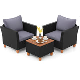 3 Pieces Outdoor Patio Rattan Furniture Set with Coffee Table