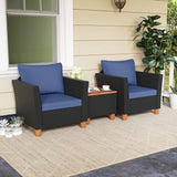 3 Pieces Outdoor Patio Rattan Furniture Set with Coffee Table