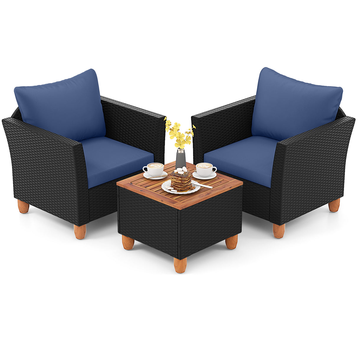 3 Pieces Outdoor Patio Rattan Furniture Set with Coffee Table