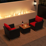 3 Pieces Outdoor Patio Rattan Furniture Set with Coffee Table