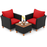 3 Pieces Outdoor Patio Rattan Furniture Set with Coffee Table