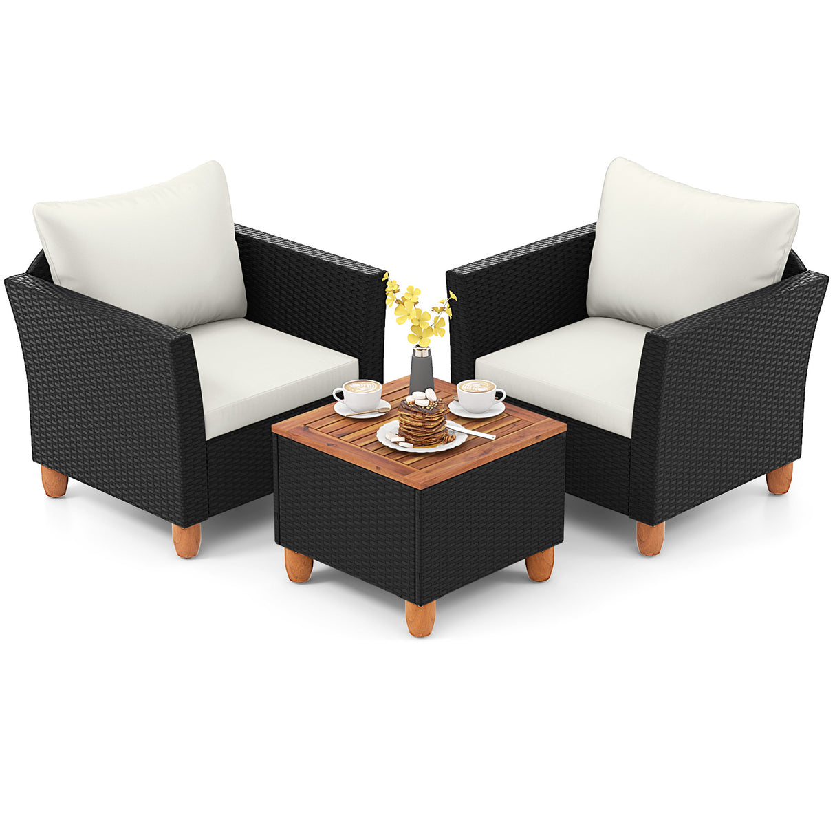 3 Pieces Outdoor Patio Rattan Furniture Set with Coffee Table