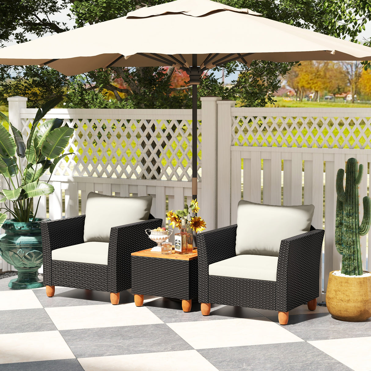 3 Pieces Outdoor Patio Rattan Furniture Set with Coffee Table