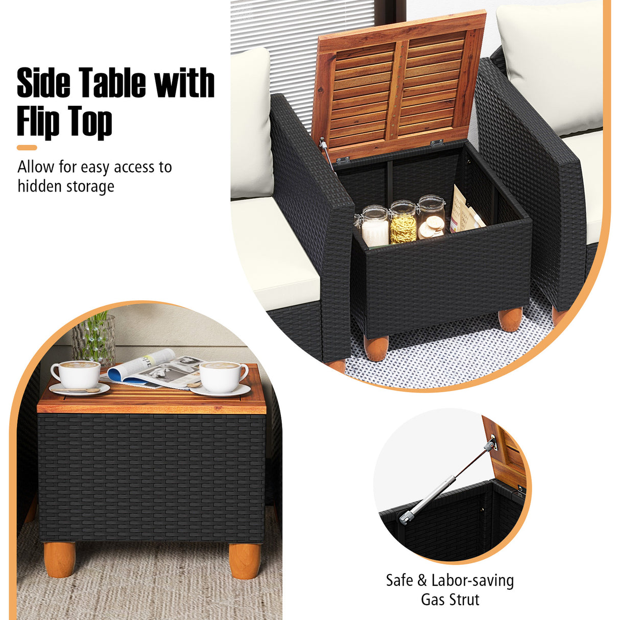 3 Pieces Outdoor Patio Rattan Furniture Set with Coffee Table