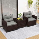 3 Pcs Patio Rattan Furniture Set Cushioned Conversation Set Coffee Table