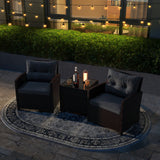 3 Pcs Patio Rattan Furniture Set Cushioned Conversation Set Coffee Table