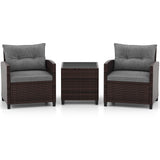 3 Pcs Patio Rattan Furniture Set Cushioned Conversation Set Coffee Table
