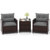 3 Pcs Patio Rattan Furniture Set Cushioned Conversation Set Coffee Table