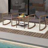 3 Pieces Rattan Rocking Bistro Set with Coffee Table and Cushions