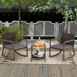 3 Pieces Rattan Rocking Bistro Set with Coffee Table and Cushions