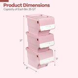 3 Pieces Storage Bins on Wheels Stackable Plastic Boxes with Stay-Open Lid (M)